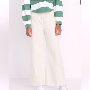 Old Navy high waisted baggy wide leg Pull-on white denim cotton jeans pants M 8